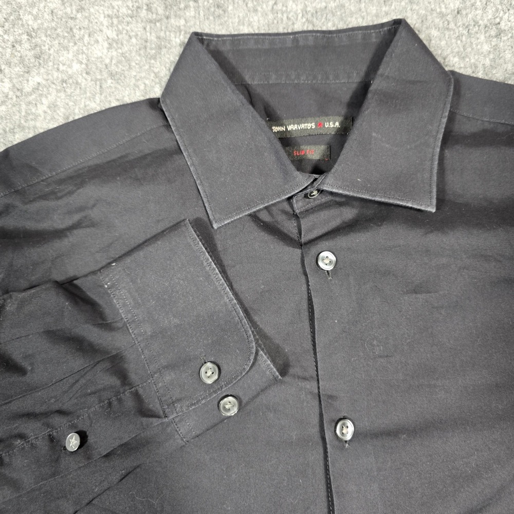 John Varvatos USA Slim Fit Dress Shirt Mens 16 34/35 Black Cotton GUC